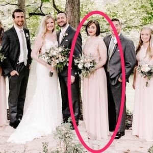 blush pink grecian goddess maxi dress - bridesmaid